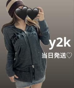 y2k 00s 99s お兄系　平成ギャルグレー ダブルジップアップ パーカーのサムネイル