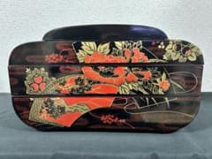 漆器 2段重箱 ＆ 銘々皿4枚 セット 牡丹と扇柄 二段重箱 - メルカリ