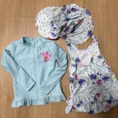 美品【hakka baby】 80-90水着3点セット、帽子・ラッシュ・水着のサムネイル