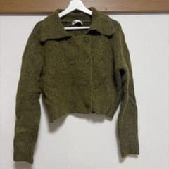 ZARA ダブルボタン ニット カーディガン 長袖 オリーブ Sのサムネイル