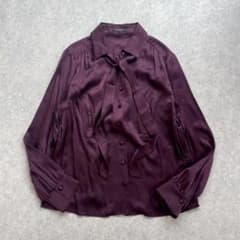 バーバリーロンドン シルク100% ブラウス ボウタイリボン XL 艶 とろみ