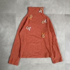 イタリア製 ウール混 立体花モチーフ ハイネックニット テラコッタ ヴィンテージのサムネイル