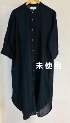 【美品】SEASON REASON リネン100 シャツワンピース ブラック Lのサムネイル