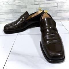 高級 GUCCI グッチローファー スクエアトゥローファー 44 ブラウン 艶 