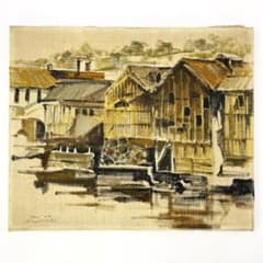 織田一磨『小舟町河岸』工芸画 キャンバス 木枠装 東京風景　R8SC326 織田一磨『小舟町河岸』工芸画 キャンバス 木枠装 東京風景 R8SC326