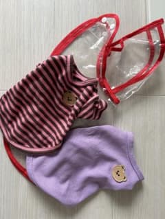 犬用Tシャツ 紫 クマ刺繍 + レインコート　Mサイズのサムネイル
