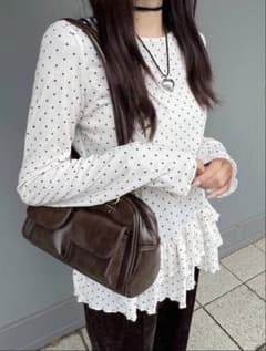 SHEIN ドット柄 フリル 長袖カットソー　ホワイトのサムネイル