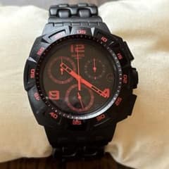 美品】スウォッチ レッド×ブラック クロノ カレンダー - メルカリ
