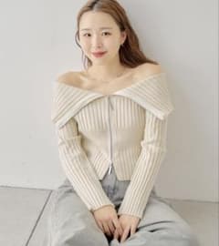 Chico チコ✳︎Wジップオフショルジャガードニット　アイボリーのサムネイル