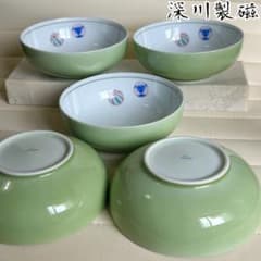 深川製磁 手まり 緑彩 小鉢揃 5枚セット 平鉢 煮物鉢 とんすい ボウル