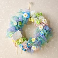 【新品】ブルーリボン造花フラワーリース 壁掛け 30cmのサムネイル