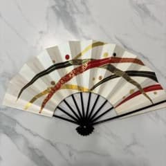 舞扇子 白地 金彩 赤 黒 模様 日本舞踊 扇子のサムネイル