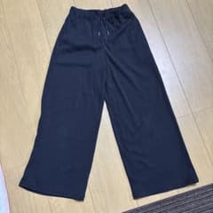 リブプルオンワイドパンツ GU 140 ブラックのサムネイル