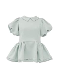 Daisy puff sleeve tweed tops mint blue - メルカリ