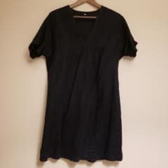 無印良品　麻　ワンピース　L　紺のサムネイル
