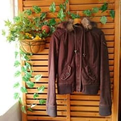 【送料無料】アバクロ 茶 ファー ブレザー L フードのサムネイル