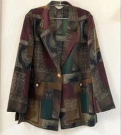 昭和レトロ テーラードジャケット 古着 シャツ 総柄 ヴィンテージ風 ゆったりのサムネイル