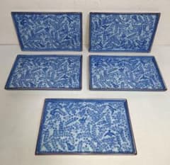 み*ん様 【5枚】龍峰窯 染付萩焼物皿 三洋陶器 角皿 料理 食器 プレート 昭 み*ん様 【5枚】龍峰窯 染付萩焼物皿 三洋陶器 角皿 料理 食器