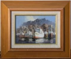 真作】絵画 増田要人 油彩SM 港 力強いタッチ 温かみのある風景