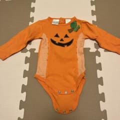 オレンジ かぼちゃデザイン ボディスーツ 長袖　ハロウィンのサムネイル