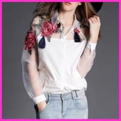シースルー花柄刺繍ブラウス ホワイトのサムネイル