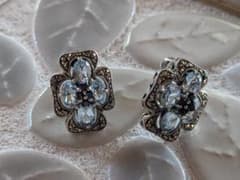 Vintage Sterling Silver 925 Flower-Shaped Earrings with Blue Gemstones