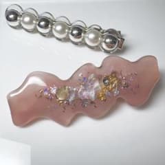 ハンドメイド レジン ヘアクリップ ニュアンス ピンク マーブル ちゅるんのサムネイル