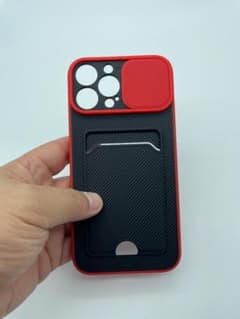iphone13promax レンズカバー＆カード入れ付きケース(赤）のサムネイル