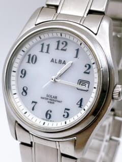 ALBA アルバ 腕時計 稼働品 V145-0CG0 ソーラー ホワイト - メルカリ