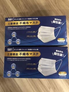 3層構造　不織布マスク　個包装　50枚×2箱のサムネイル