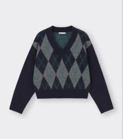 GU パフィータッチアーガイルVネックショートセーターのサムネイル