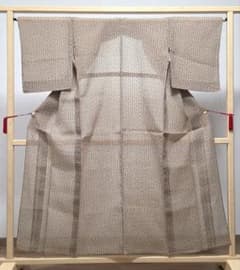 B◇着物くつろぎ 夏物 本場小千谷縮 格子 小紋 麻 薄物 絽 紗 着物 