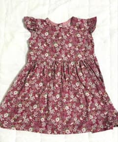小花柄 フリル袖 ハンドメイドワンピース