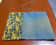 ​【美品】京都デニム ブックカバー 唐草模様 デニム 栞紐付（文庫本サイズ）のサムネイル