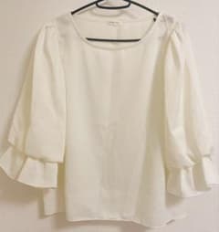 COLZA コルザ アイボリー系ホワイト シフォンブラウス 五一七分袖 Lサイズのサムネイル