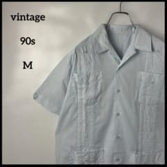 キューバシャツ　ヴィンテージ90s 水色ブルー　半袖　開襟　刺繍　シンプル　古着のサムネイル