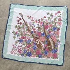 [Made in Italy] Christian Dior 84x83 Floral String Instrument Scarf