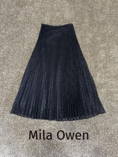 Mila Owen ミラオーウェン黒 レースプリーツロングスカート M＊美品のサムネイル