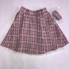 ピンク系チェック プリーツスカート フリル付きのサムネイル