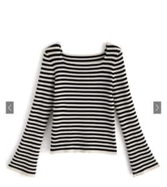 ボーダー柄スクエアネックフレアスリーブニットトップスのサムネイル