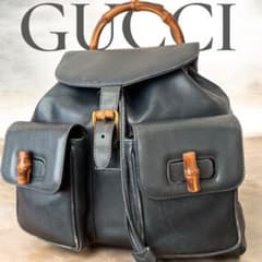 希少色オールドグッチバンブー巾着リュック緑ターンロック本革