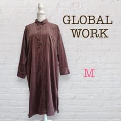 グローバルワーク/シャツワンピース/ブラウン/長袖ワンピース/コーデュロイ/美品