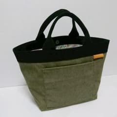 【うさママ様専用】帆布トートバック(カーキ×ブラック)のサムネイル