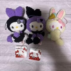 サンリオ ハローキティ カラフルバニー マスコット ぬいぐるみ 紫 黒