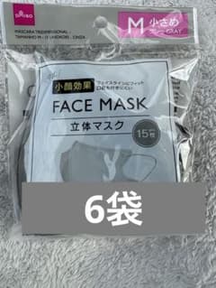 ダイソー 小顔効果 立体マスク Mサイズ15枚入 グレー ６袋セットのサムネイル