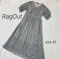 ラグアウト 花柄 ロングワンピース M 5分袖 総柄 ウエストギャザー 秋コーデ