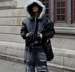 DARKFOG ファーレザージャケットブルゾン 短丈 Y2K archive - メルカリ