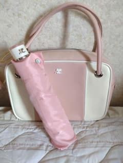 Courreges ハンドバッグ ピンク×ホワイト　未使用折りたたみ傘クレージュ Courreges ハンドバッグ ピンク×ホワイト 未使用折りたたみ傘