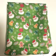 クリスマス柄 はぎれ 生地 ライトグリーン系　100cmX 149cm サンタ