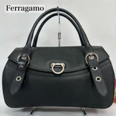 美品 サルヴァトーレフェラガモ ハンドバッグ ダブルガンチーニ レザー 自立 黒 FERRAGAMO（フェラガモ） Salvatore Ferragamo サルヴァトーレ